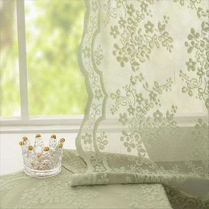 YJ YANJUN Vintage Lace Curtains -Cottage Flower Sage Green 132 inch Curtains for Living Room Bedroom, Extra Long Light Filtering Boho Drapes for Villa Patio Sliding Door 11 FT W52 x L132 2 Panels