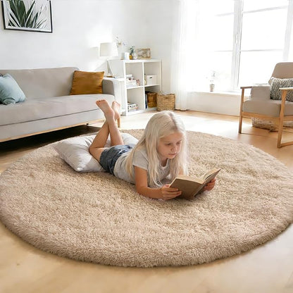 yulidayang Fluffy Round Area Rugs for Bedroom,4'X4'Shag Circle Area Rugs for Girls Room,Non Slip Fuzzy Plush Rug for Kids Room Living Room and Dorm Home Decor Rug