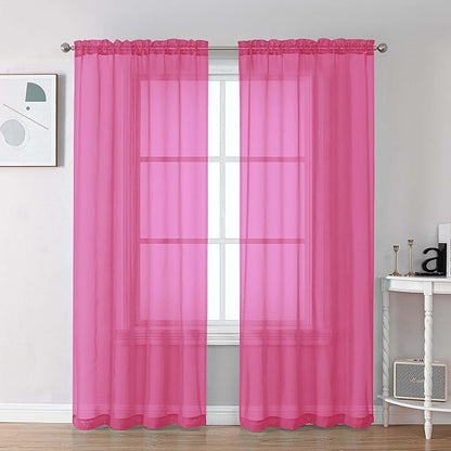 Chyhomenyc Hot Pink Sheer Curtains 72 Inch Length 2 Panels, Light Filtering Soft Airy Rod Pocket Voile Window Curtain Drapes for French Door Bedroom Living Room, Each 42Wx72L