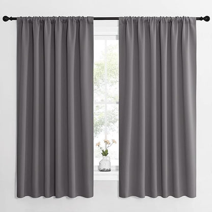 NICETOWN Blackout Curtain Panels for Window - Thermal Insulated Rod Pocket Blackout Drapes/Draperies for Dining Room (2 Panels, W62 x L63 inches, Grey)