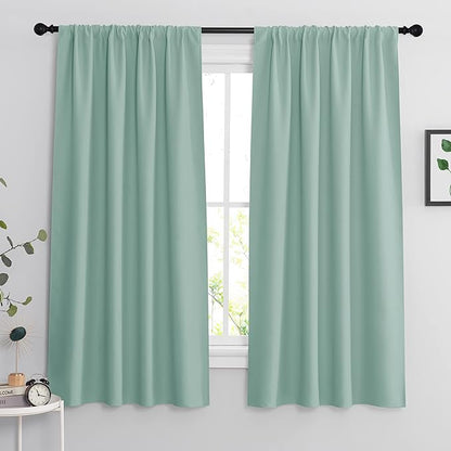 RYB HOME Blackout Curtains for Bedroom Living Room 63 inches Long, Thermal Insulated Privacy Rod Pocket Drapes for Nursery Office Home Theater, Width 42 by Length 63, Aqua, 2 Panels
