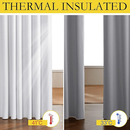 NICETOWN 100% Absolutely Blackout Linen Curtains with Thermal Insulated White Liner, White, 42 inches Wide, 45 inches Length Energy Saving Curtains for Cupboard 2 Panels Set, Vertical Blinds