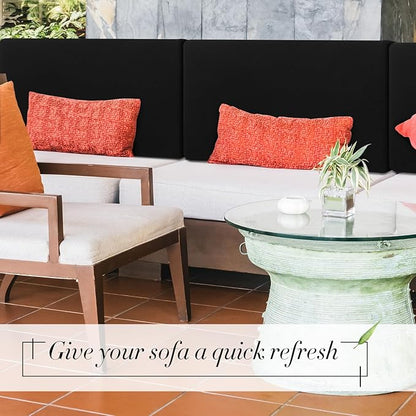 Newwiee Set of 4 Stretch Patio Cushion Covers Sofa Couch Seat Chair Slipcovers Cushion Cover Replacement Furniture Protector for Pets Washable(Black,Back Cover,Solid)