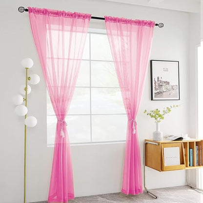 youleyar Solid Sheer Rod Pocket Curtain Voile Draperies 2 Panels White Beige Black Grey Coffee 52 Inch Width 63 Inch Long 1 Pair for Kitchen Bedroom Children Living Room Yard (New Pink,52Wｘ63L)