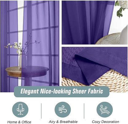 Purple Sheer Curtains for Window 96 Inches Long 2 Panels Set, Soft Airy Light Filtering Voile Sheer Curtains for Living Room Bedroom, Dual Rod Pocket Elegant Window Drapes, 2x42Wx96L Inches