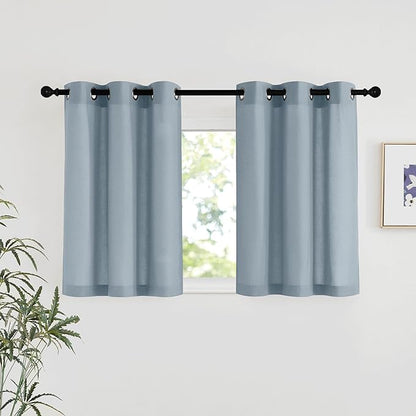 NICETOWN Linen 36 inch Curtains for Kitchen Window, Grommet Thick Flax Linen Stone Blue Small Window Treatments Privacy Assured with Light Filtering for Cafe/Kids Room, W42 x L36, 2 Panels