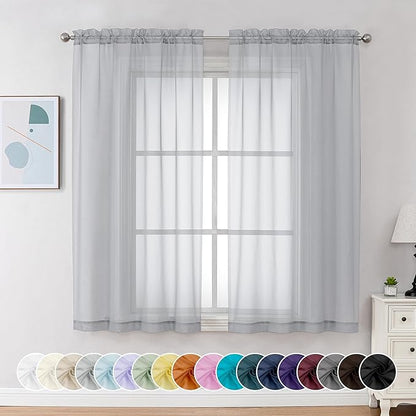 Chyhomenyc Light Grey Sheer Curtains 54 Inch Long 2 Panels, Light Filtering Rod Pocket Voile Short Curtains Drapes for Living Room Bedroom Small Windows, 42Wx54L Inches