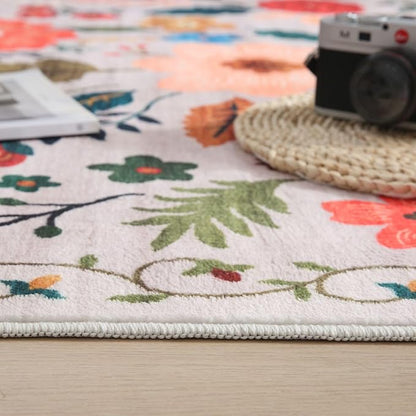 Rugcomf Washable Kitchen Runner 2'7"x12' - Floral Long Hallway Runner Rug Non Slip, Boho Carpet for Entryway, Hall, Bathroom - Beige
