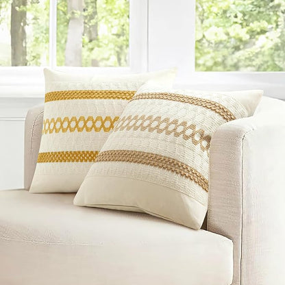 MIULEE Set of 2 Neutral Boho Decorative Pillow Covers 18x18 Inch Farmhouse Rustic Couch Throw Pillows Modern Spring Cotton Cushion Covers Retro Cute Macrame Woven Home Decor for Bed Sofa Chair