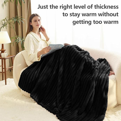 HIMEET Black Ribbed King Size Blanket for Bed - 300GSM Lightweight Fleece Blanket for Men Women, Large Cozy Sofa Couch Bed Blankets Gifts, Striped Spring Home Room Decor, Black, 108x90 Inches