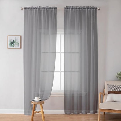 Simplebrand Grey Sheer Curtains 72 Inches Long 2 Panels for Living Room, Rod Pockets Airy Window Treatments Voile Sheer Curtain Panels Lightweight for Front Back Patio Glass Door, 42" Width