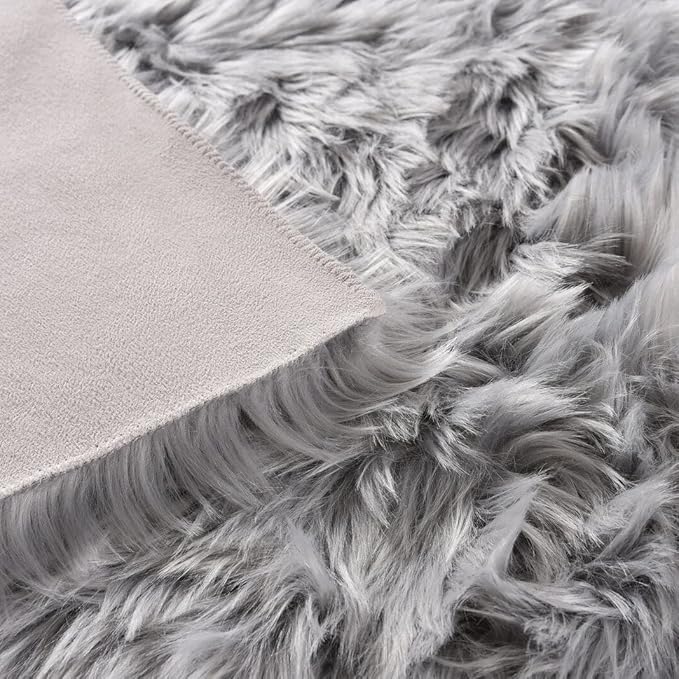 ORINOVA Light Grey Furry Washable Area Rugs for Living Room Faux Sheepskin Shaggy Fur Nursery Rug for Bedroom Cute Room 2x4 Rug