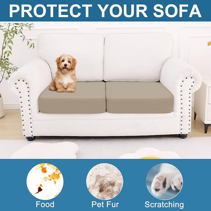 Smiry Printed Couch Cushion Covers, Stretch Soft Couch Covers for Sofa, Washable Non-Slip Sofa Slipcover Furniture Protector for Indoor and Outdoor (2 Pack, Taupe)