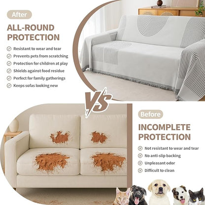 Couch Cover for Dogs, Boho Sofa Covers for 3 Cushion Couch, Chenille Sofa Slipcover for Pets Washable, L-Shape Sectional Couch Loveseat Cover Soft Throw Blankets with Tassels(71x118,Arc Grey)