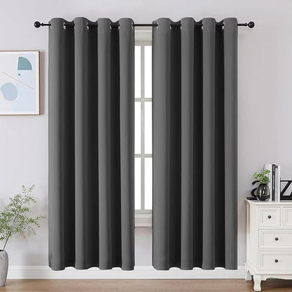 Joydeco Blackout Curtains 63 Inch Length 2 Panels Set, Thermal Insulated Long Curtains& Drapes 2 Burg, Room Darkening Grommet Drapes for Bedroom Living Room Window (Light Grey, W52 x L63 Inch)