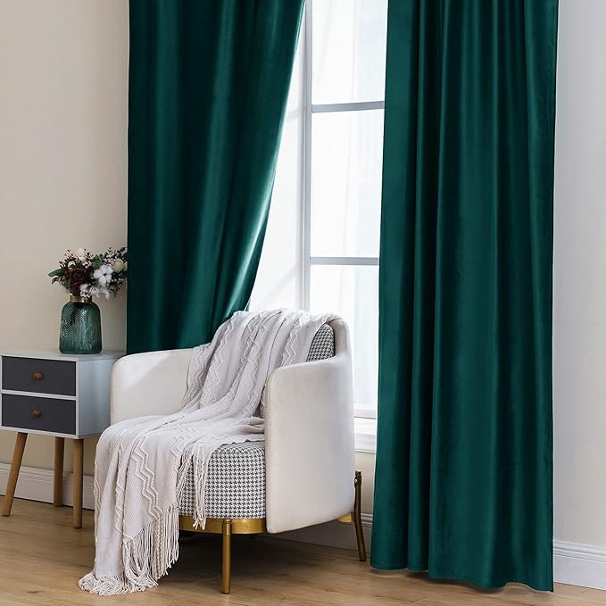 MIULEE Velvet Curtains 96 inches 2 Panels - Luxury Blackout Curtains for Bedroom Living Room Thermal Insulated Home Decor Super Soft Christmas Window Drapes Rod Pocket & Back Tab, Emerald Green