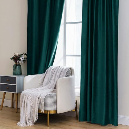 MIULEE Velvet Curtains 96 inches 2 Panels - Luxury Blackout Curtains for Bedroom Living Room Thermal Insulated Home Decor Super Soft Christmas Window Drapes Rod Pocket & Back Tab, Emerald Green