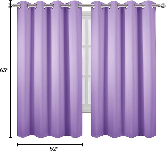 LEMOMO Lavender Blackout Curtains 52 x 63 Inch Length/Set of 2 Curtain Panels/Thermal Insulated Room Darkening Blackout Curtains for Bedroom