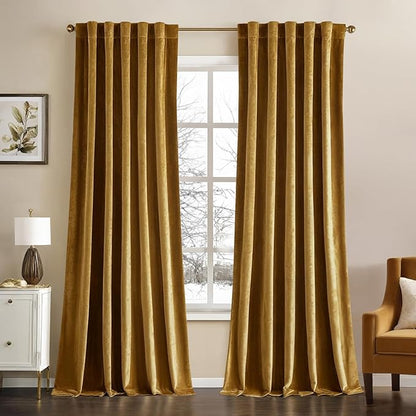 MIULEE Velvet Curtains 66 Inch Wide - Extra Wide Luxury Room Darkening Curtains for Sliding Door Bedroom Living Room Thermal Insulated Soft Window Drapes Back Tab, Gold, W 66 x L 84 inch 2 Panels