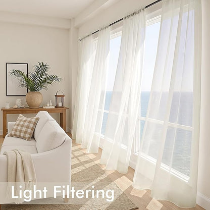 MIULEE Ivory Sheer Curtains 84 Inches Long, 4 Panels Set, Light Filtering Rod Pocket Voile Drapes for Living Room and Bedroom, Airy Soft Fabric Window Treatments, 42 x 84 Inches