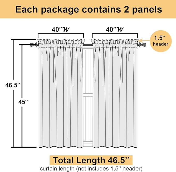 Lecloud Navy Blue Sheer Curtains 45 Inch Long 2 Panels, Short Voile Drapes for Dinning Small Windows, Light Filtering Voile Curtain for Living Room Bedroom Bathroom, Dual Rod Pocket, 40" Wx45 L