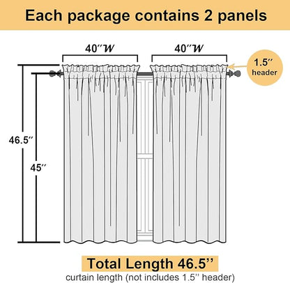 Lecloud Grey Sheer Curtains 45 Inch Long 2 Panels, Short Voile Drapes for Dinning Small Windows, Light Filtering Voile Curtain for Living Room Bedroom Bathroom, Dual Rod Pocket, 40" Wx45 L