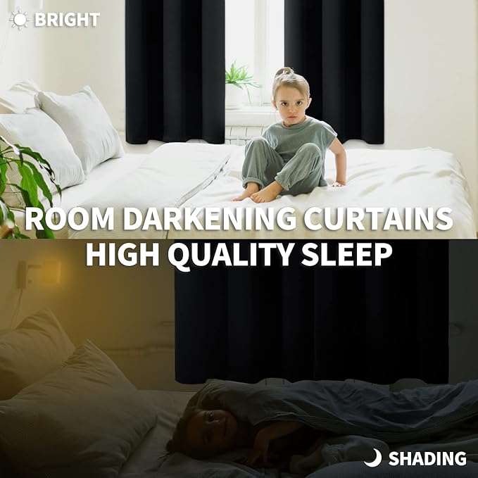 BGment Blackout Curtains - Grommet Thermal Insulated Room Darkening Bedroom and Living Room Curtains, Set of 2 Panels (52 x 108 Inch, Black)