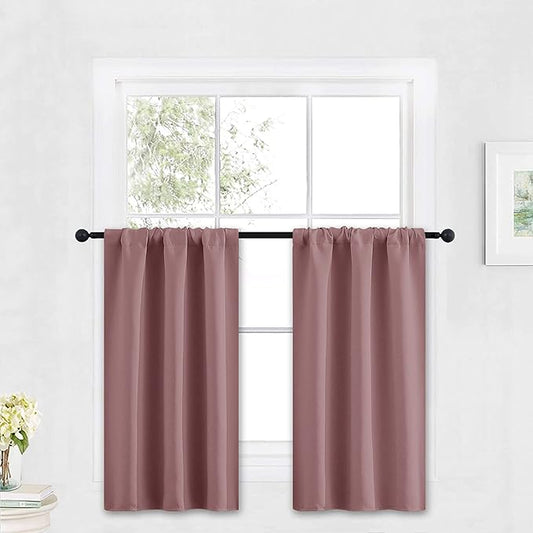 RYB HOME Kitchen Blackout Curtains Over Sink 36 inch Length, Rod Pocket Summer Light UV Blocking Energy Efficient, Cabinet Shelf Cupboard Coverings, Width 29 by Length 36, Dusty Rose, 2 Panels