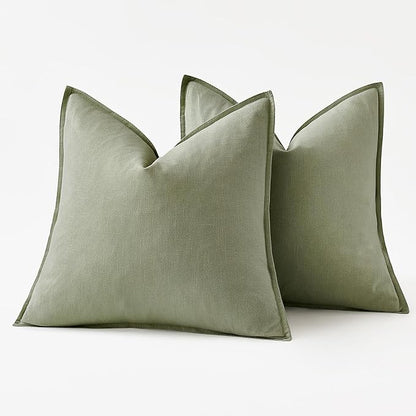 MIULEE Decorative Linen Pillow Covers 18x18 Inch Sage Green Boho Farmhouse Neutral Spring Couch Throw Pillows for Bed Pack of 2 Accent Modern Pillowcase Summer Sofa Livingroom Home Decor