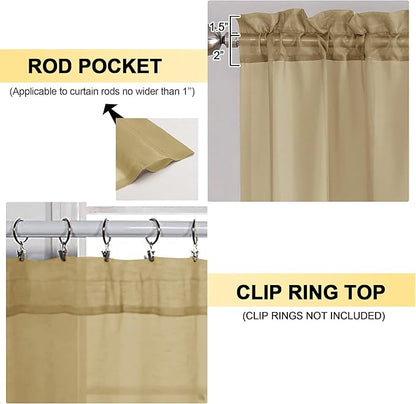 OVZME Gold Sheer Curtains 84 Inches Long 2 Panels - Soft Light Filtering Window Sheer Panels for Living Room/Bedroom, Top Dual Rod Pocket, 1 Pair, Each 42Wx84L Inches