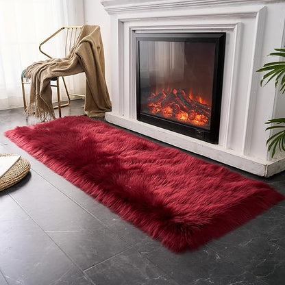 EasyJoy Ultra Soft Fluffy Rugs Faux Fur Rug Chair Cover Seat Pad Fuzzy Area Rug (2x6 ft Rectangle, Burgundy)