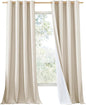 NICETOWN 100% Absolutely Blackout Linen Curtains with Thermal Insulated White Liner, 52" W, 2 PCs, Beige, 108" Long Drapes Sweep The Floor Decorative Keep Privacy Panels for Living Room/Villa/Bedroom