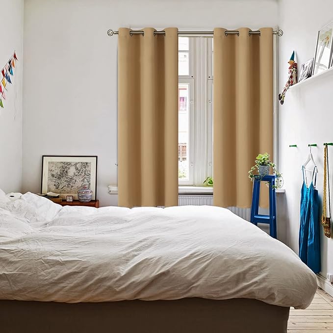 BGment Blackout Curtains for Living Room - Grommet Thermal Insulated Room Darkening Curtains for Bedroom, 2 Panels of 42 x 63 Inch, Khaki