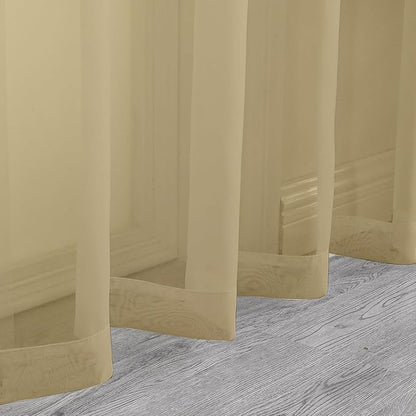 Chyhomenyc Sheer Gold Kitchen Tier Curtains 24 Inch Length Set, Small Window Curtains Treatment for Bathroom/Living Room/Cafe/Basement, Short Voile Curtain Tiers 42in x 24in, Rod Pocket, 2 PCS