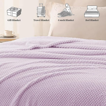 Whale Flotilla Queen Size Fuzzy Fleece Blanket for Bed, 90x90 Inch Fluffy Warm Soft Jacquard Blankets for All Season, Lightweight and Cozy, Lilac