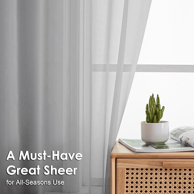 OVZME Light Grey Sheer Curtains 96 Inches Long 2 Panels - Soft Light Filtering Window Sheer Panels for Living Room/Bedroom, Top Dual Rod Pocket, 1 Pair, Each 42Wx96L Inches
