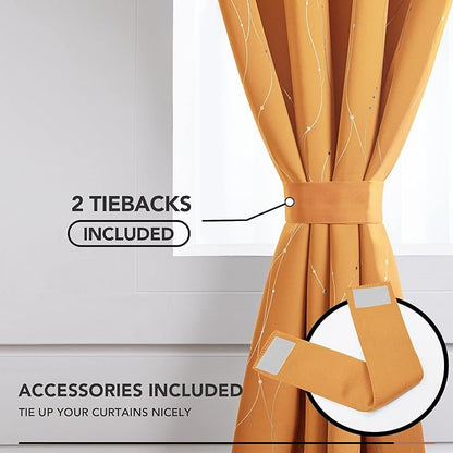 Deconovo Blackout Curtains for Home Decoration, 72 Inch Length - Energy Saving Curtains, Heat Blocking Curtains, Wave Lines with Dots Pattern(42 x 72 Inch, Orange Flame, 2 Panels)
