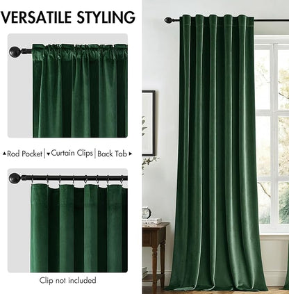 MIULEE Velvet Curtains 84 inches - Luxury Blackout Curtains for Bedroom Living Room Thermal Insulated Super Soft Window Drapes Back Tab, Christmas Hunter Green Forest Green W52 x L84 inches, 2 Panels