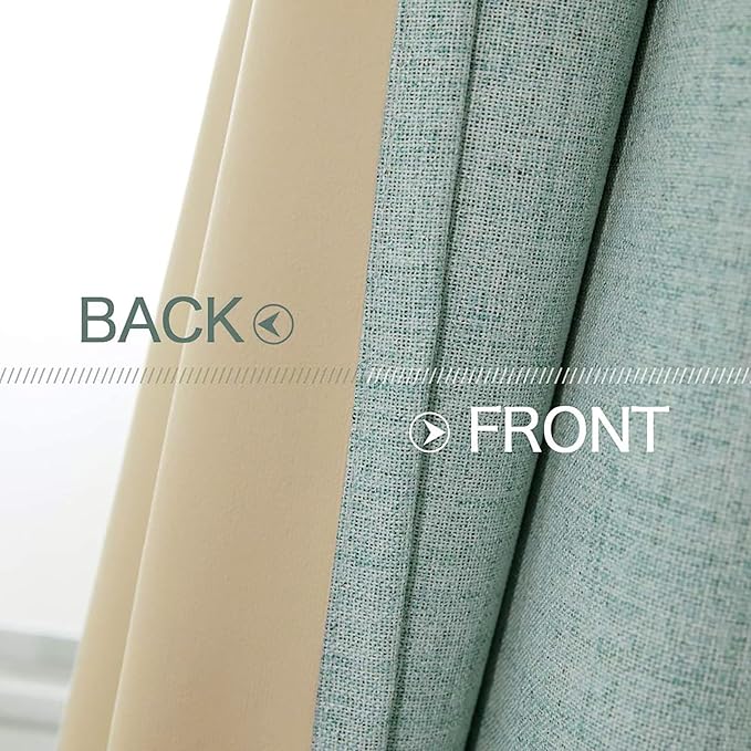 MIULEE Linen Texture Curtains for Bedroom Solid 100% Blackout Thermal Insulated Seafoam Green Curtains Grommet Room Darkening Drapes for Living Room Nursery 52x84 Inch (2 Panels)