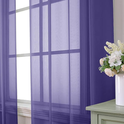 Aiyufeng Purple Sheer Curtains 84 Inches Long 2 Panels Set, Light Filtering Soft Airy Voile Rod Pocket Purple Sheer Window Drapes for Bedroom Living Room, Each 40Wx84L Inches