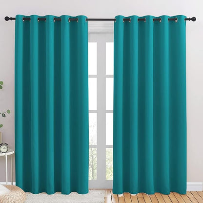 NICETOWN Blackout Draperies Curtains for Kids Room, Window Treatment Thermal Insulated Solid Grommet Blackout Drape Panels for Bedroom (Peacock Teal, Set of 2, 70 by 84 inches)