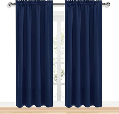 DWCN Navy Blue Blackout Curtains for Living Room 95 Inch Length 2 Panels Set, Window Drapes Thermal Insulated Room Darkening Rod Pocket Curtains for Kids Boys Room (W52 x L95 Inch, Navy Blue)