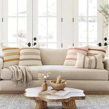 MIULEE Set of 2 Rust Decorative Pillow Covers 20x20 Inch Farmhouse Rustic Boho Couch Throw Pillows Modern Cotton Cushion Covers Retro Cute Macrame Woven Home Decor for Bed Sofa Chair