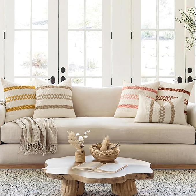 MIULEE Set of 2 Neutral Boho Decorative Pillow Covers 18x18 Inch Farmhouse Rustic Couch Throw Pillows Modern Spring Cotton Cushion Covers Retro Cute Macrame Woven Home Decor for Bed Sofa Chair