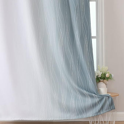 Estelar Textiler Stone Blue and Greyish White Blackout Curtains 54 Inch Length, Light Blocking Gradient Grommet Drapes for Living Room, Thermal Insulated Ombre Curtains for Bathroom,52Wx54L,2 Panels