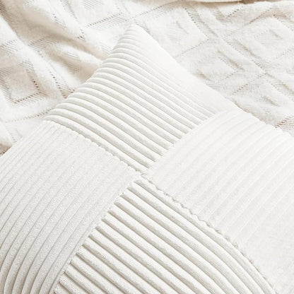 Fancy Homi 2 Packs Cream White Lumbar Decorative Throw Pillow Covers 14x24 Inch for Couch Bed Sofa, Rustic Farmhouse Boho Home Decor, Soft Striped Corduroy Rectangle Accent Cushion Case 35x60 cm