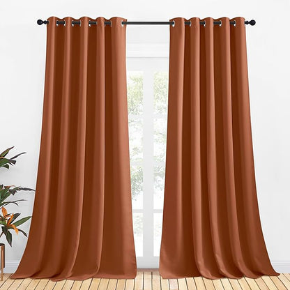 NICETOWN Bedroom Curtains Blackout Drapery Panels, 2 Panels, 70 x 108 inches, Burnt Orange, Three Pass Microfiber Thermal Insulated Solid Ring Top Blackout Window Curtains/Drapes