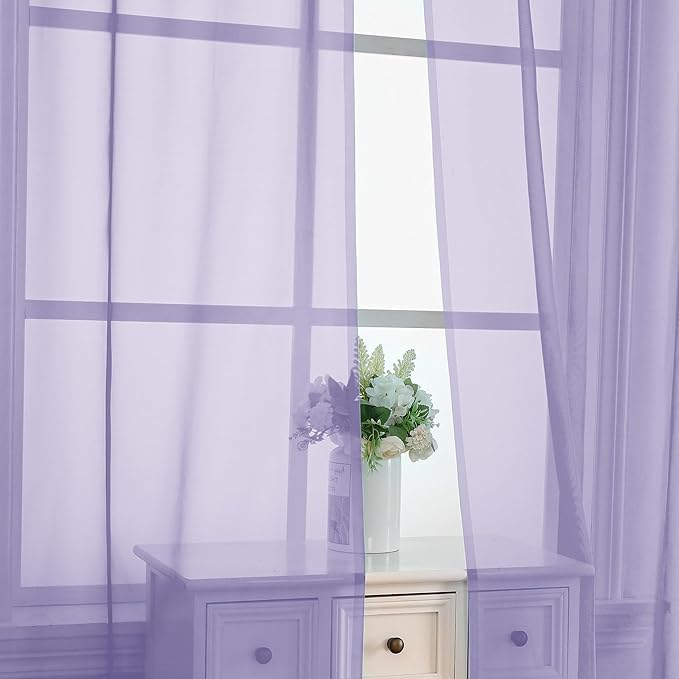OVZME Lavender Sheer Curtains 96 Inches Long 2 Panels - Soft Light Filtering Window Sheer Panels for Living Room/Bedroom, Top Dual Rod Pocket, 1 Pair, Each 42Wx96L Inches