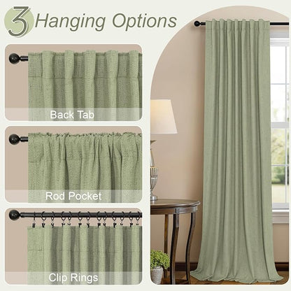 Sage Green Room Darkening Curtains for Bedroom 108 Inch Extra Long 2 Panels Black Out Dark Academia Decor Linen Textured Blocking Light Sage Blackout Curtains for Large Window Ceiling to Floor Length