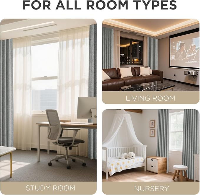Joydeco Blackout Curtains for Bedroom - 100% Light Blocking 2 Panels Light Grey Drapes 66" W x 84" L, Thermal Insulated Room Darkening Curtains, Linen Textured for Living Room, Rod Pocket & Back Tabs